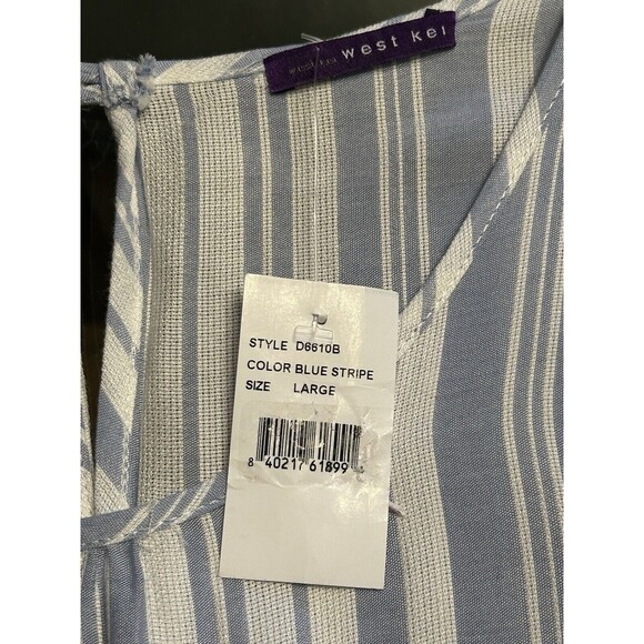 West kei Blue And White Flutter Sleeve Dress With Flounce And Smocking Size L - Picture 4 of 9